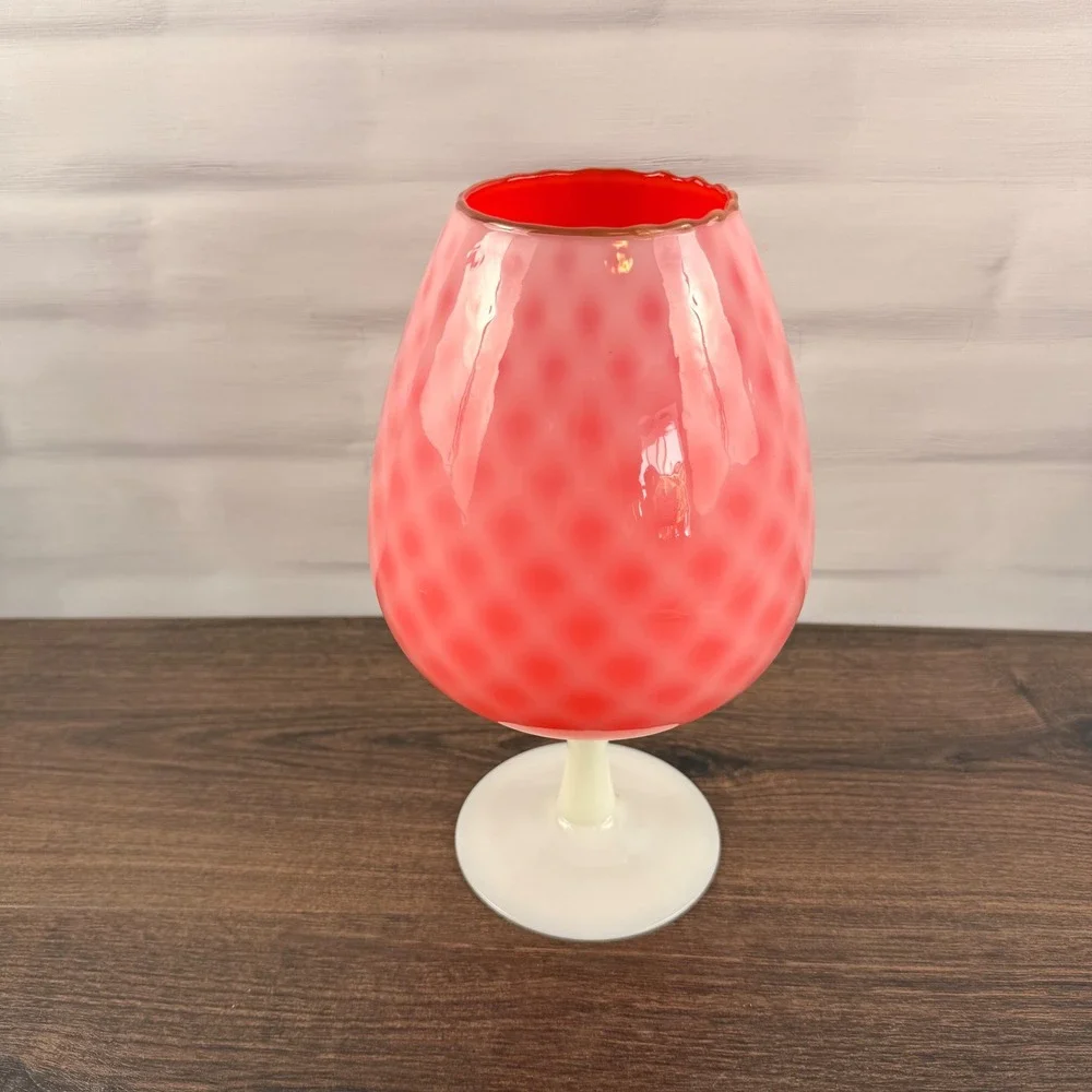 Empoli Pink Cased Glass Goblet Chalice White Stem Italian MCM